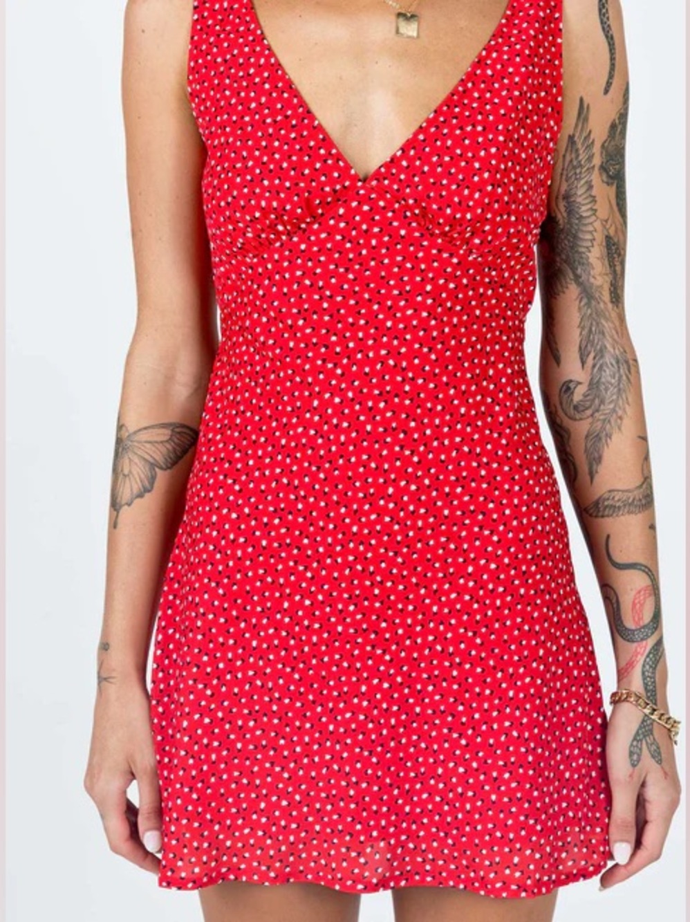Princess Polly Red V-Neck Mini Dress with Dot Print